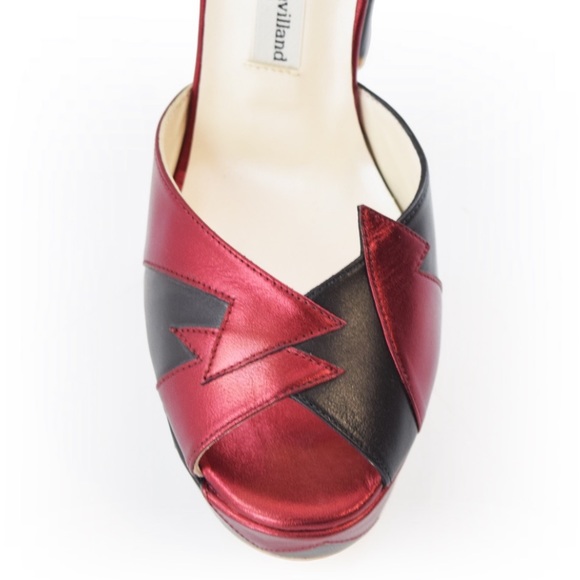 TERRY DE HAVILLAND - ZIA RED/BLACK LUXURY BLOCK HEEL - Picture 4 of 13